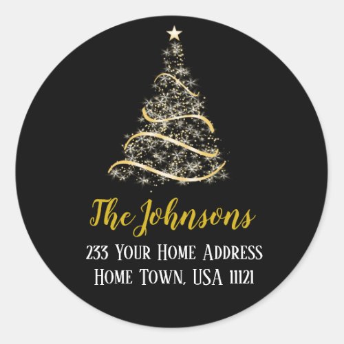 Gold Christmas Tree Classic Round Sticker