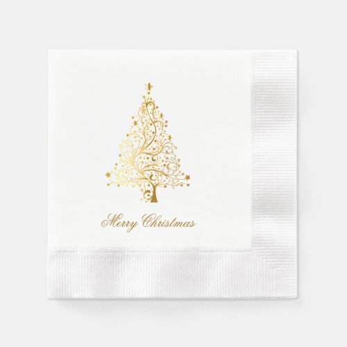 Gold Christmas Tree Coined Cocktail Napkins