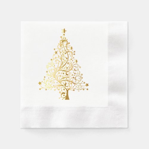 Gold Christmas Tree Coined Cocktail Napkins