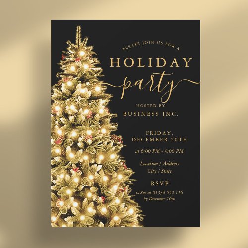 Gold Christmas Tree Corporate Holiday Party  Invitation