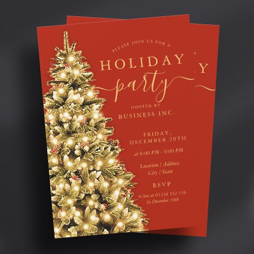 Gold Christmas Tree Corporate Holiday Party Red  Invitation