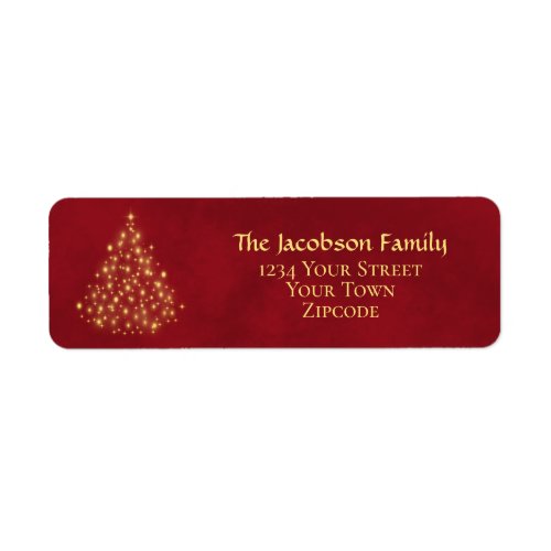 Gold Christmas Tree Crimson Red Return Address Label