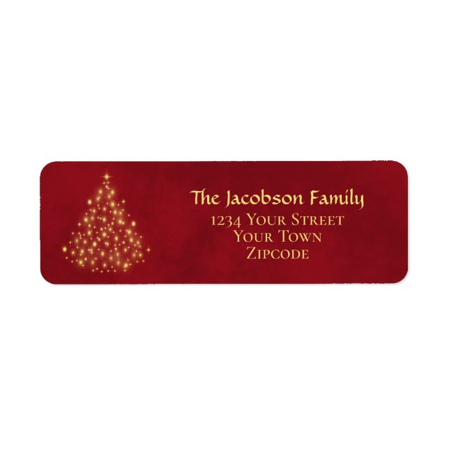 Gold Christmas Tree Crimson Red Return Address Label (Front)