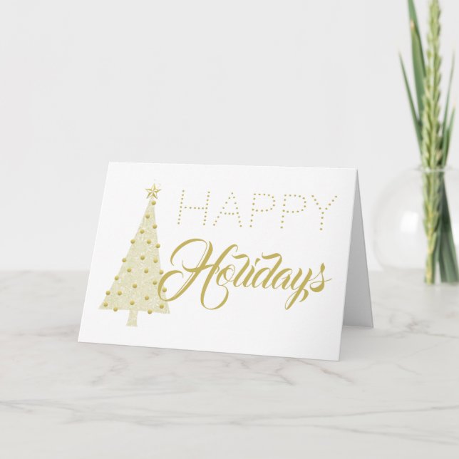 Gold Christmas Tree Family Photo Holiday Card (Front)