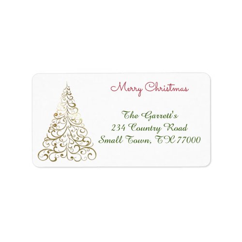 Gold Christmas Tree Fancy Personalized Address Label