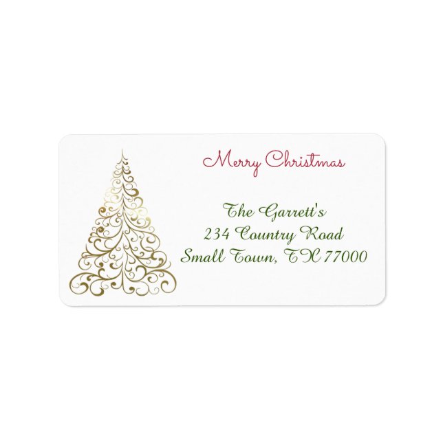 Gold Christmas Tree Fancy Personalized Address Label (Front)