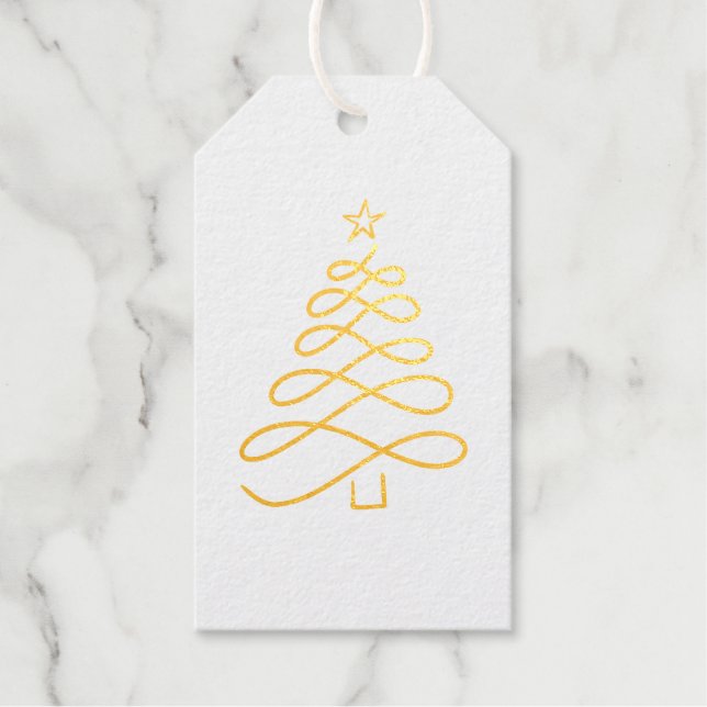Gold Christmas Tree  Foil Gift Tags (Front)