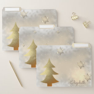 Gold Christmas Tree, Gold Snowflakes- Personalized File Folder