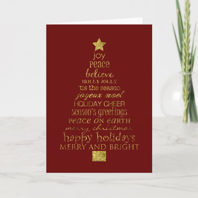 Gold Christmas Tree Holiday Card (Front)