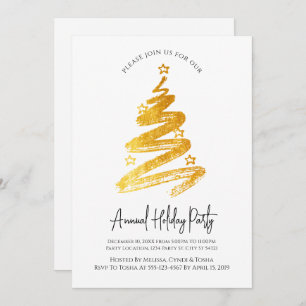 Gold Christmas Tree Holiday Party Invitations
