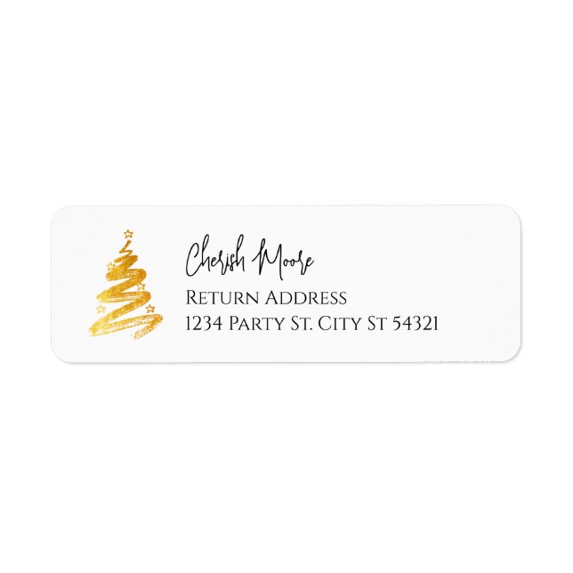 Gold Christmas Tree Holiday Party  Label (Front)