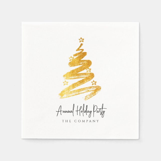 Gold Christmas Tree Holiday Party Napkins (Front)