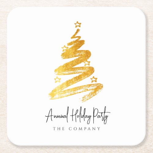 Gold Christmas Tree Holiday Party  Square Paper Coaster