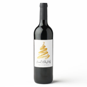 Gold Christmas Tree Holiday Party Wine Label