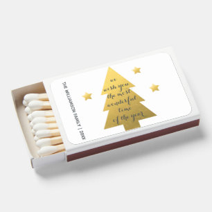 Gold Christmas Tree Holiday Wishes Family Name Matchboxes