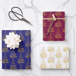 Gold Christmas Tree Holiday Wrapping Paper Sheets
