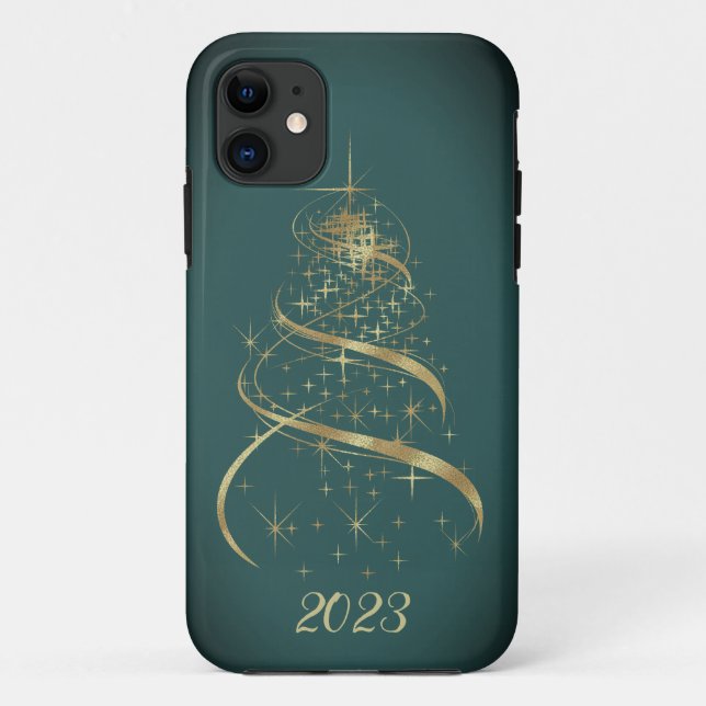 Gold Christmas tree iPhone Cases (Back)