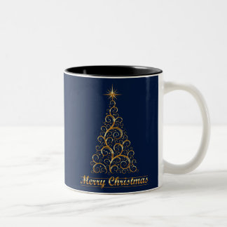 Gold Christmas Tree Merry Christmas Holiday Two-Tone Coffee Mug