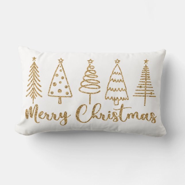 Gold Christmas Tree Merry Christmas Throw Pillow (Front)