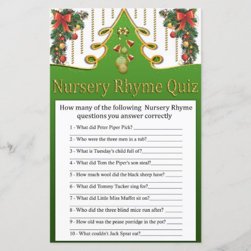 Gold christmas tree Nursery Rhyme Quiz baby shower