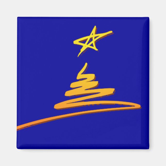 Gold Christmas Tree on Blue Magnet (Front)
