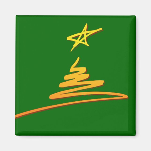 Gold Christmas Tree on Green Magnet (Front)