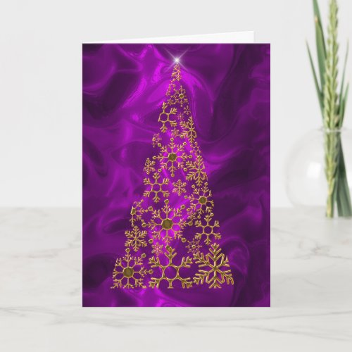 Gold Christmas Tree on Purple Christmas Card