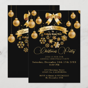 Gold Christmas Tree Ornaments Black Invitation