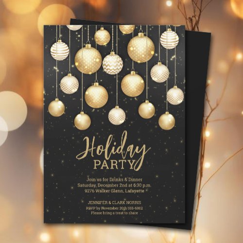 Gold Christmas Tree Ornaments Black Invitation