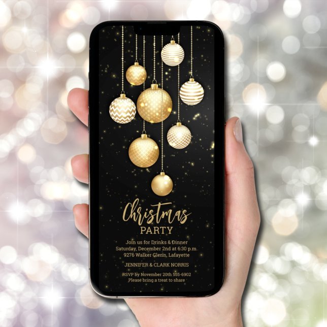 Gold Christmas Tree Ornaments Invitation (Gold Christmas Tree Ornaments Invitations - INSTANT DOWNLOAD and/or PRINTED)