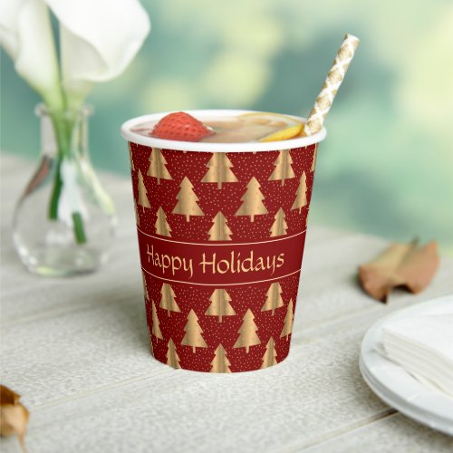 Gold Christmas Tree Pattern on  Paper Cups