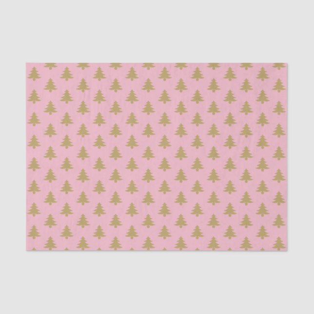 Gold Christmas tree pattern pink tissue paper (Front)