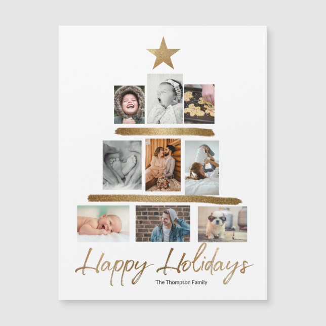 Gold Christmas Tree Photo Collage Happy Holidays  (Front)