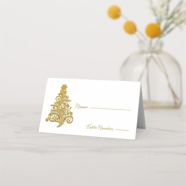 Gold Christmas Tree Place Card (Front)