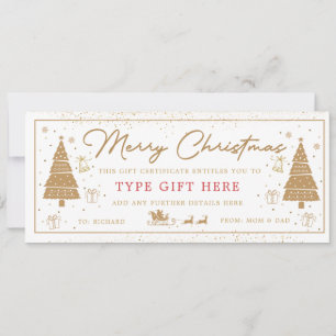 Gold Christmas Tree Present Gift Voucher Card