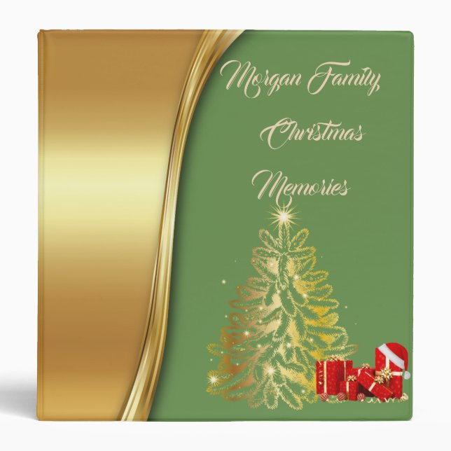 Gold Christmas Tree,Presents,Green 3 Ring Binder (Front)