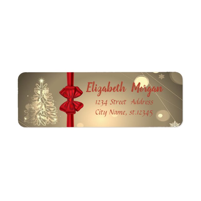 Gold Christmas Tree, Red Bow , Holiday Label (Front)
