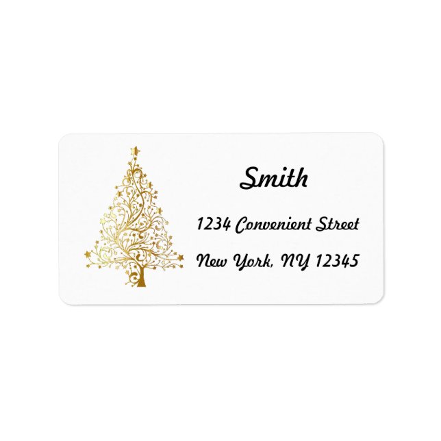 Gold Christmas Tree Return Address Label (Front)