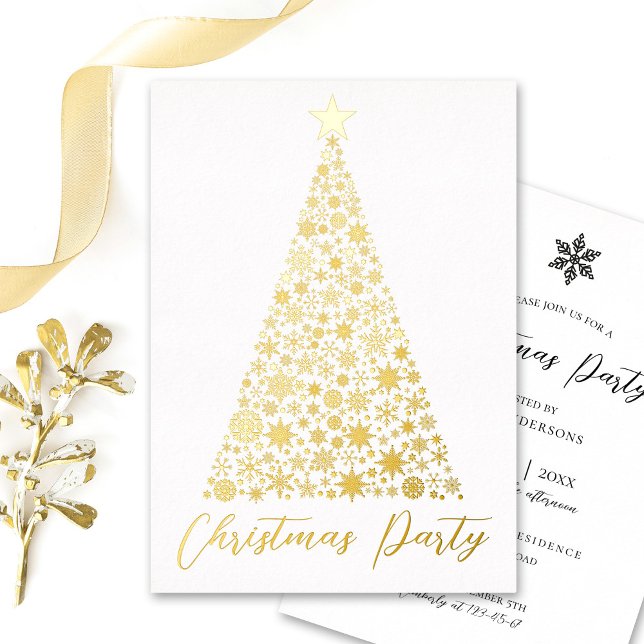 Gold Christmas tree snowflakes party invite real (Creator Uploaded)