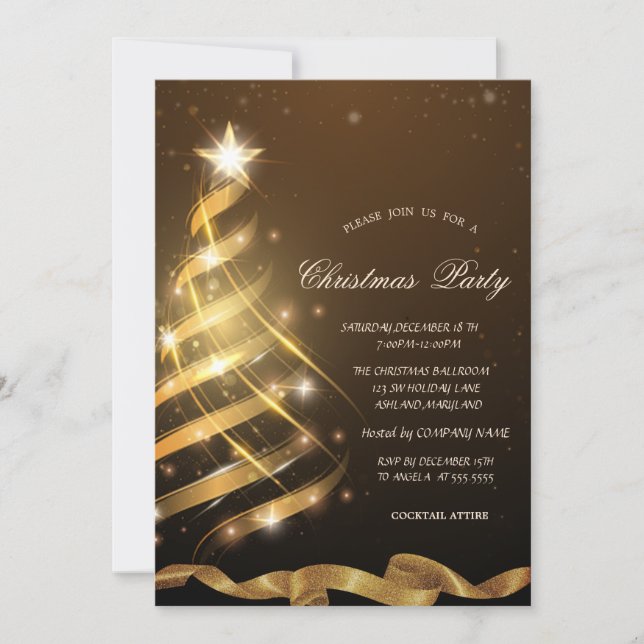 Gold Christmas Tree Star Corporate Christmas Party Invitation (Front)