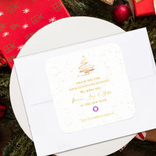 Gold Christmas Tree Thank You Message Corporate Square Sticker