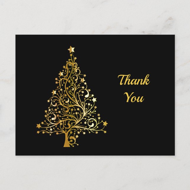 Gold Christmas Tree Thank You Postcard (Front)