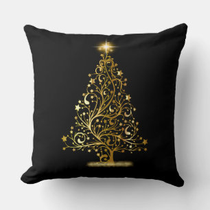 Gold Christmas Tree Throw Pillow
