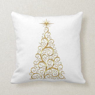 Gold christmas tree throw pillow