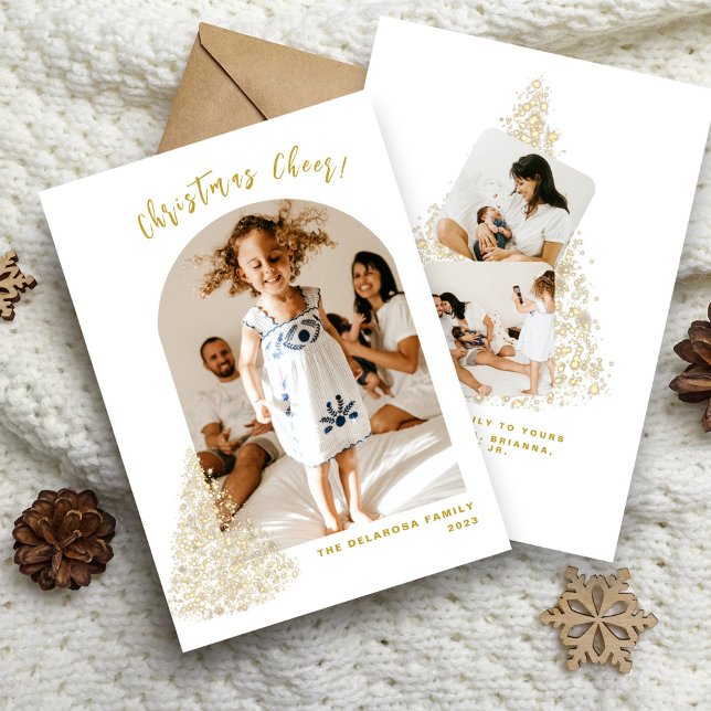 Gold Christmas Tree Two Photo 2022   Holiday Card (Creator Uploaded)