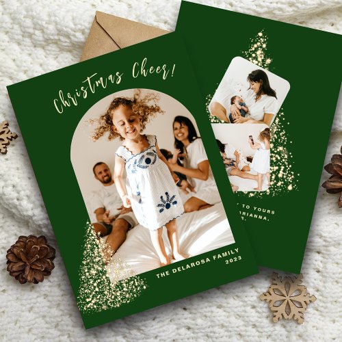 Gold Christmas Tree Two Photo 2023 Holiday Card