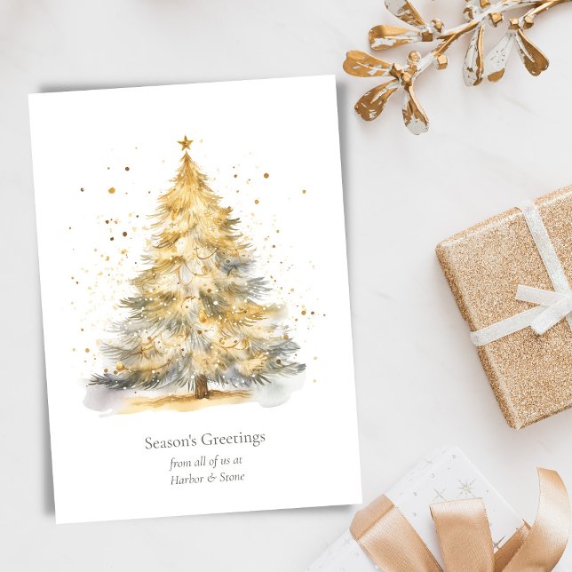 Gold Christmas Tree Watercolor Personalized  Holiday Card (Creator Uploaded)