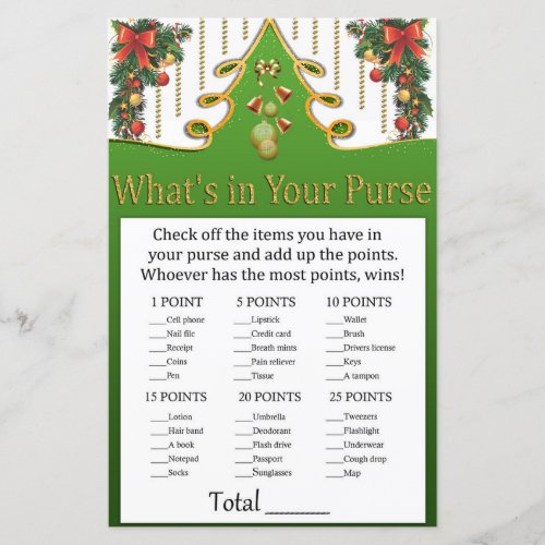 Gold christmas tree Whats in your purse game