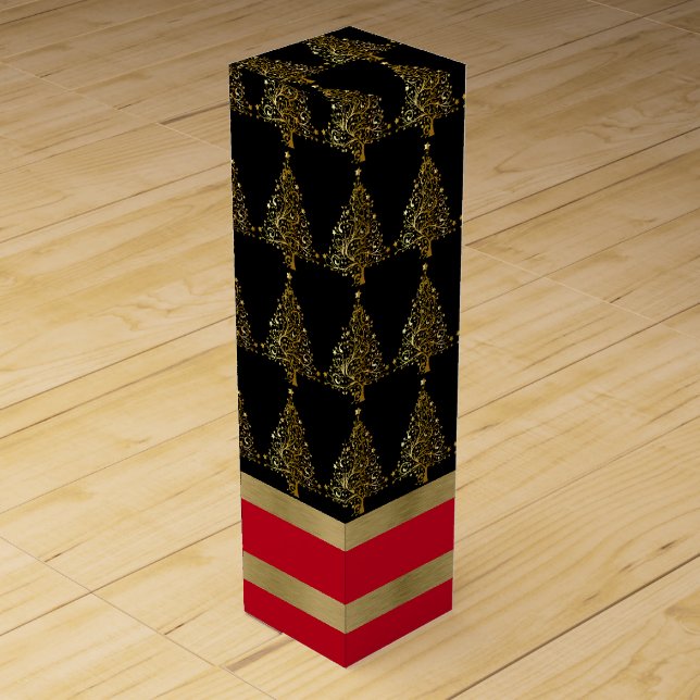 Gold Christmas Tree Wine Box (Back)