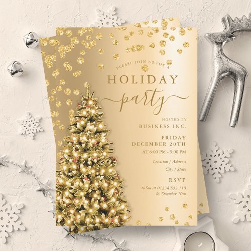 Gold Christmas Tree Winter Company Holiday  Invitation